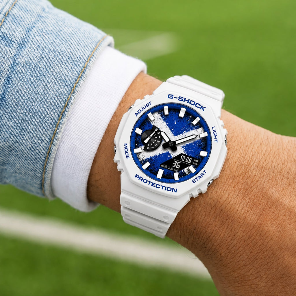 Custom Scotland flag Casio G-Shock on the wrist, by IFL Watches