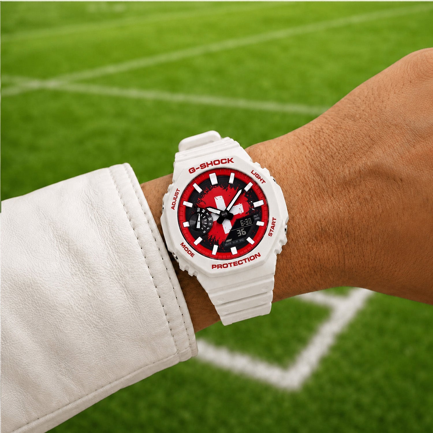 Casio G-Shock Switzerland flag dial watch, customized by IFL Watches