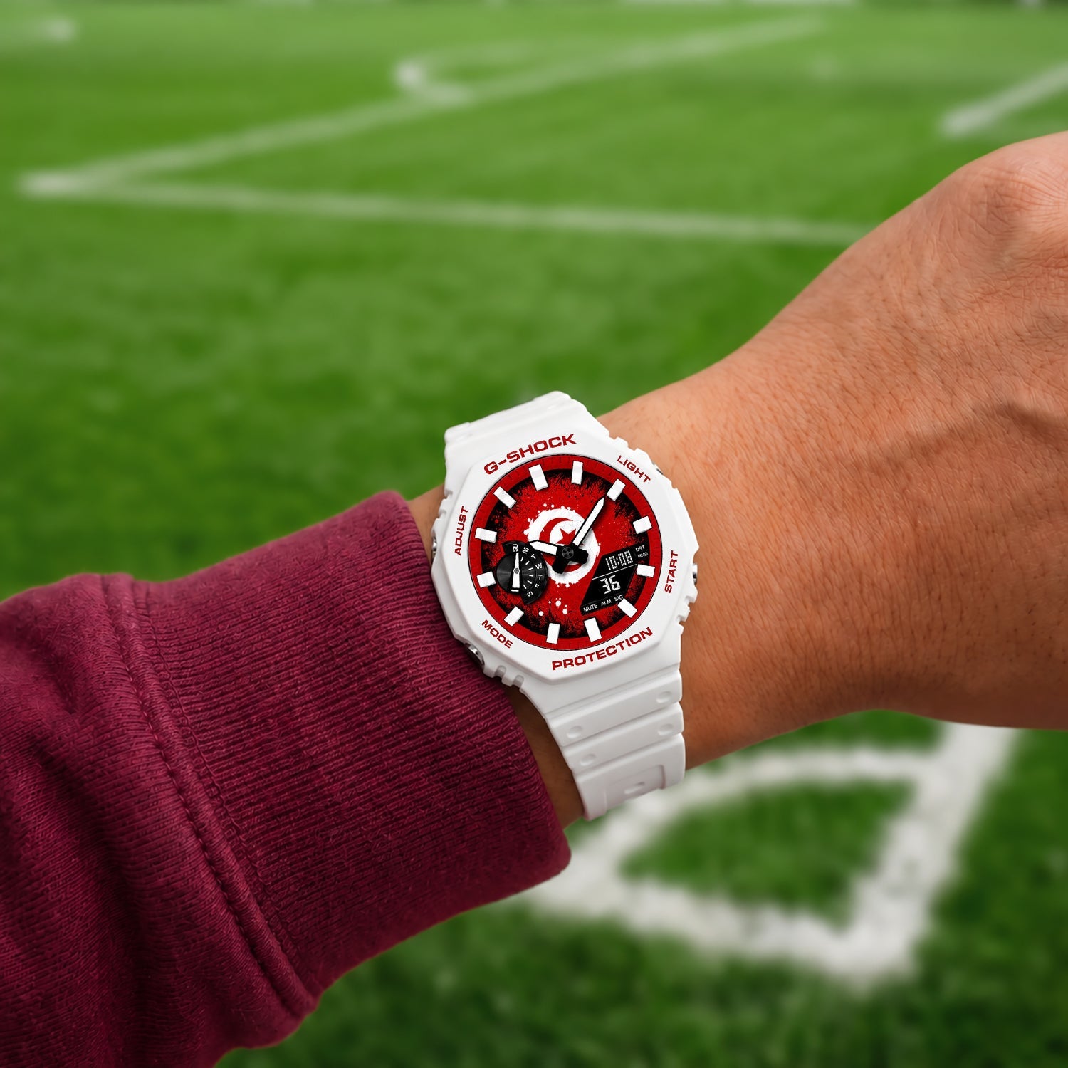 Custom Tunisia flag Casio G-Shock on the wrist, by IFL Watches