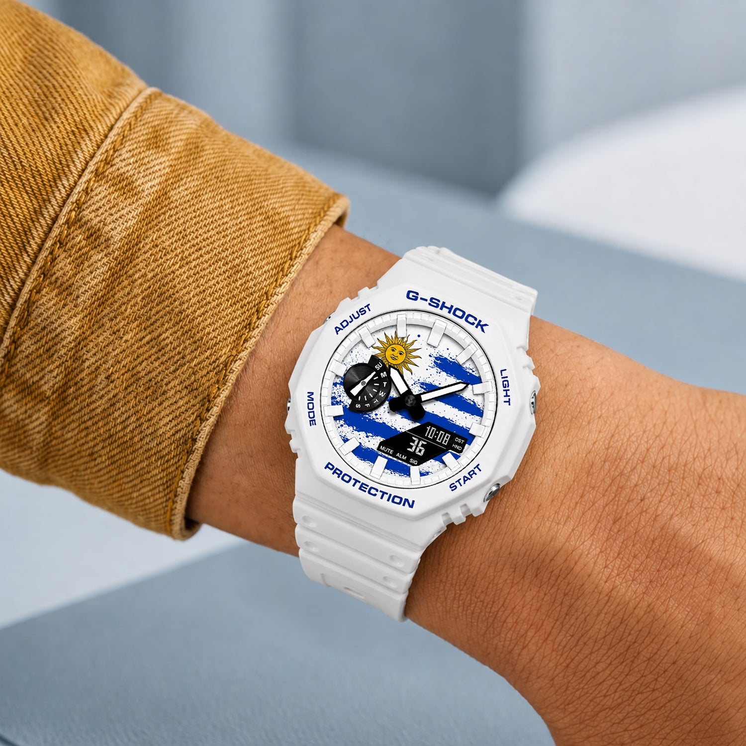 Casio G-Shock Uruguay flag dial watch, customized by IFL Watches