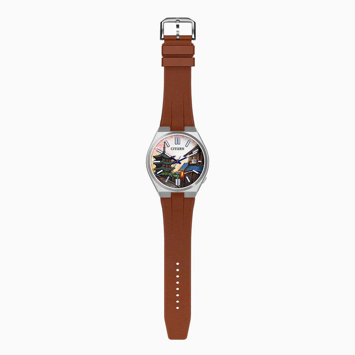 Citizen Tsuyosa Strap – Brown FKM strap fitted to the hand-painted Tsuyosa Kyoto Concept by IFL Watches