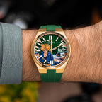 Citizen Tsuyosa Strap – Green FKM strap worn on the wrist with the hand-painted Future Fury Concept by IFL Watches