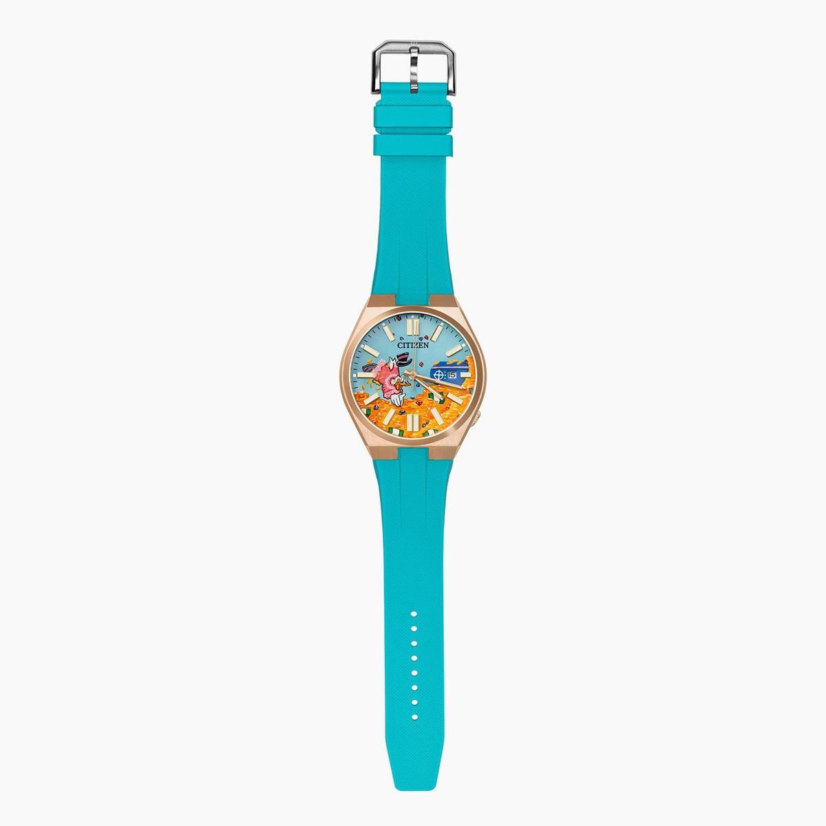 Citizen Tsuyosa Strap – Tiffany FKM strap fitted to the hand-painted Citizen Tsuyosa Dive in Time by IFL Watches