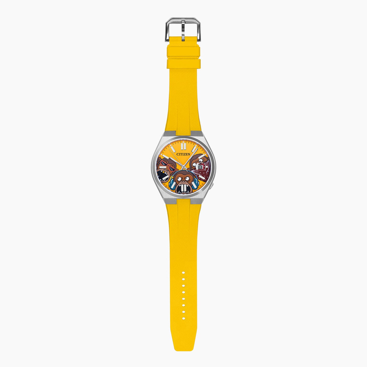 Citizen Tsuyosa Strap – Yellow FKM strap fitted to the hand-painted Wise Guys Concept by IFL Watches