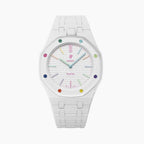 Huit Blanc Swatch × AP Royal Pop Ceramic Case-Strap — crisp white kit with the Royal Pop head seated in the case, by IFL Watches