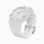 Huit Blanc Swatch × AP Royal Pop Rubber Case-Strap — the Royal Pop Huit Blanc seated in our rubber kit, three-quarter view, by IFL Watches