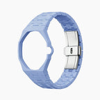 Lan Ba Swatch × AP Royal Pop Ceramic Case-Strap — bare blue with light-blue accents ceramic bracelet with empty case bracket, front view, by IFL Watches