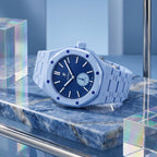 Lan Ba Swatch × AP Royal Pop Ceramic Case-Strap — worn in a marble scene, by IFL Watches