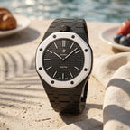 Ocho Negro Swatch × AP Royal Pop Ceramic Case-Strap — worn in a poolside scene, by IFL Watches