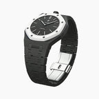 Ocho Negro Swatch × AP Royal Pop Ceramic Case-Strap — the Royal Pop Ocho Negro seated in our ceramic kit, three-quarter view, by IFL Watches