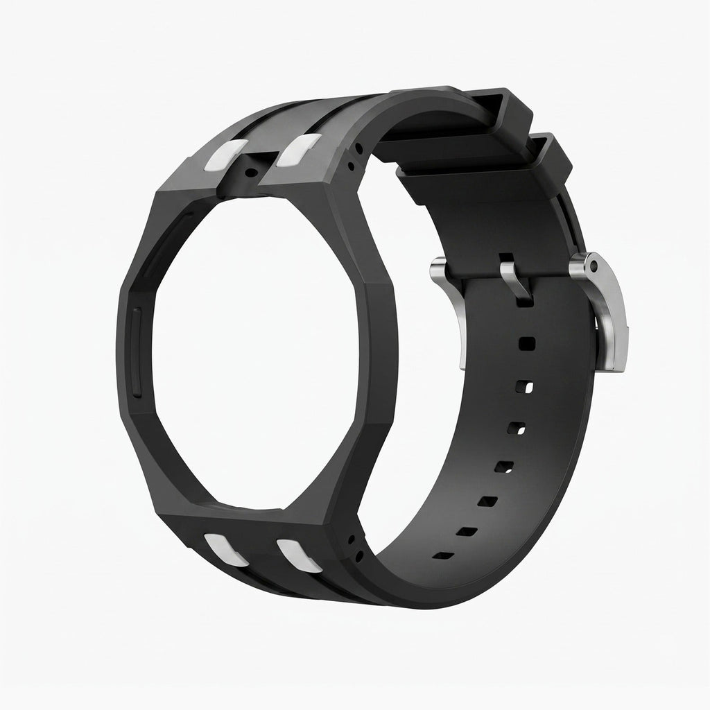 Ocho Negro Swatch × AP Royal Pop Rubber Case-Strap — bare stealth black rubber strap with empty case bracket, by IFL Watches