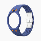 Orenji Hachi Swatch × AP Royal Pop Ceramic Case-Strap — bare deep navy with orange accents ceramic bracelet with empty case bracket, front view, by IFL Watches
