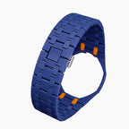 Orenji Hachi Swatch × AP Royal Pop Ceramic Case-Strap — bare deep navy with orange accents ceramic bracelet with empty case bracket, side view, by IFL Watches