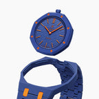 Orenji Hachi Swatch × AP Royal Pop Ceramic Case-Strap — case and strap shown separately above the Royal Pop, by IFL Watches
