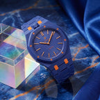 Orenji Hachi Swatch × AP Royal Pop Ceramic Case-Strap — worn in a marble scene, by IFL Watches