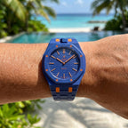 Orenji Hachi Swatch × AP Royal Pop Ceramic Case-Strap — worn in a poolside scene, by IFL Watches