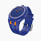 Orenji Hachi Swatch × AP Royal Pop Rubber Case-Strap — the Royal Pop Orenji Hachi seated in our rubber kit, three-quarter view, by IFL Watches