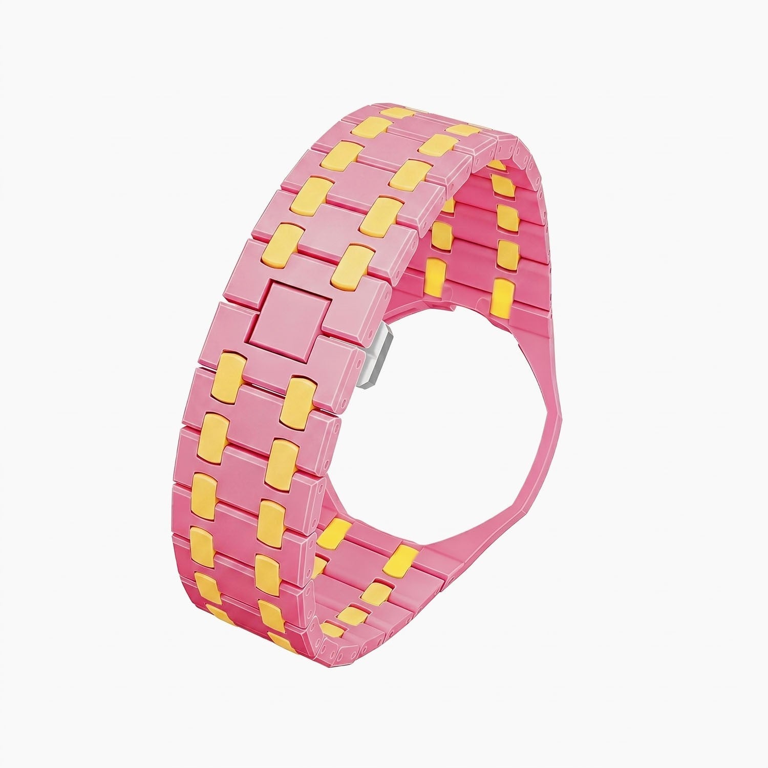 OTG Roz Swatch × AP Royal Pop Ceramic Case-Strap Pink — bare pink ceramic bracelet with empty case bracket, front view, by IFL Watches
