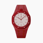 Otto Rosso Swatch × AP Royal Pop Ceramic Case-Strap — soft pink with a red bezel kit with the Royal Pop head seated in the case, by IFL Watches