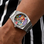Time BuBu Concept – Hand-painted custom Tissot PRX featuring whimsical forest spirits with toothy grins, a bespoke timepiece by IFL Watches