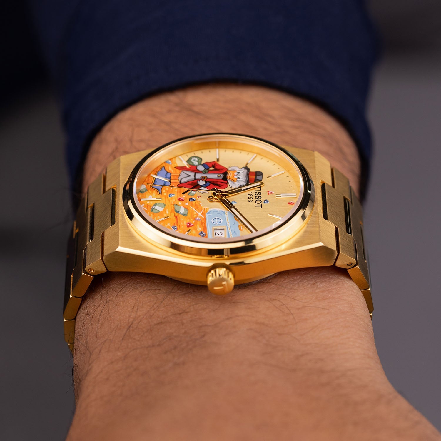 A Dime in Time Concept – Hand-painted custom Tissot PRX featuring wealth collector artwork, a bespoke timepiece by IFL Watches