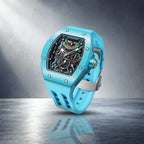 Tsar Bomba Atomic Lake Blue — Standing on a polished floor, showing the strap and case profile, available at IFL Watches.