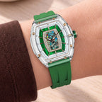 Tsar Bomba Nucleus Femme 02 Green — Worn on wrist, showing the tonneau case and strap, available at IFL Watches.