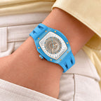 Tsar Bomba Nucleus Femme 03 Blue — Worn on wrist with a hand in pocket, seen from a relaxed angle, available at IFL Watches.