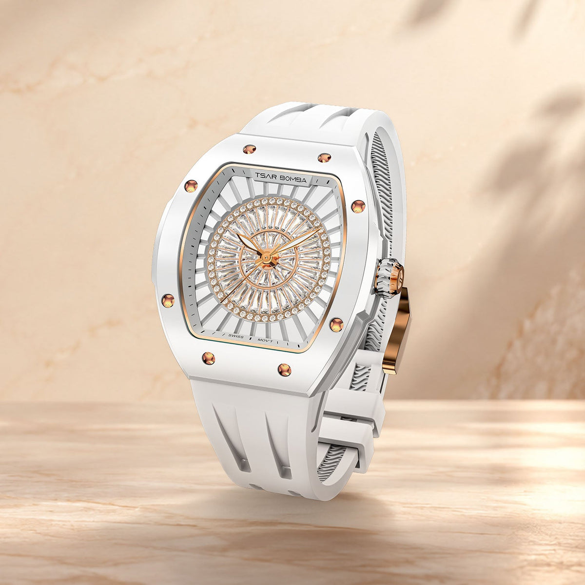 Tsar Bomba Nucleus Femme 03 White — Standing on a pedestal, seen in three-quarter view, available at IFL Watches.