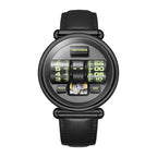 Vortichron Double Roller Midnight Black — Front view of the grey dial with green-numbered hour and minute rollers and open balance window, 41mm black case on black leather strap, available at IFL Watches.