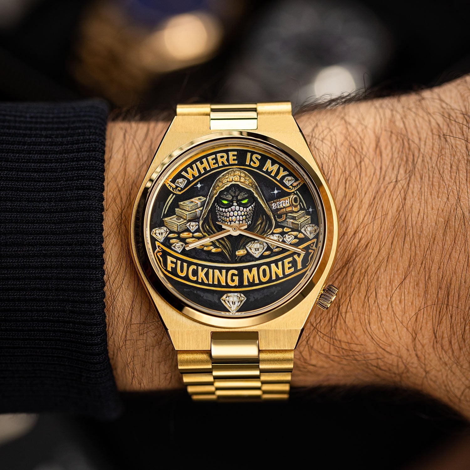 Where Is My Money – Hand-painted custom Citizen Tsuyosa Automatic featuring guardian and diamond artwork, a bespoke timepiece