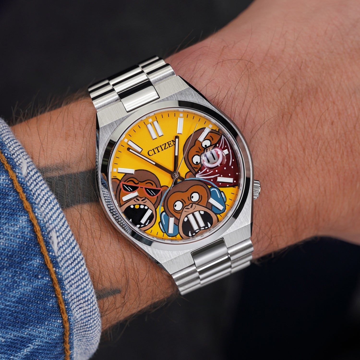 Wise Guys Concept – Hand-painted Custom Limited Edition Citizen Tsuyosa Automatic by IFL Watches with Three Wise Monkeys design.