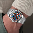 Timex Q Neon – Exclusive hand-painted timepiece with vibrant Blue and Orange Abstract Dial Artwork from Timex Q Diver Custom Collection