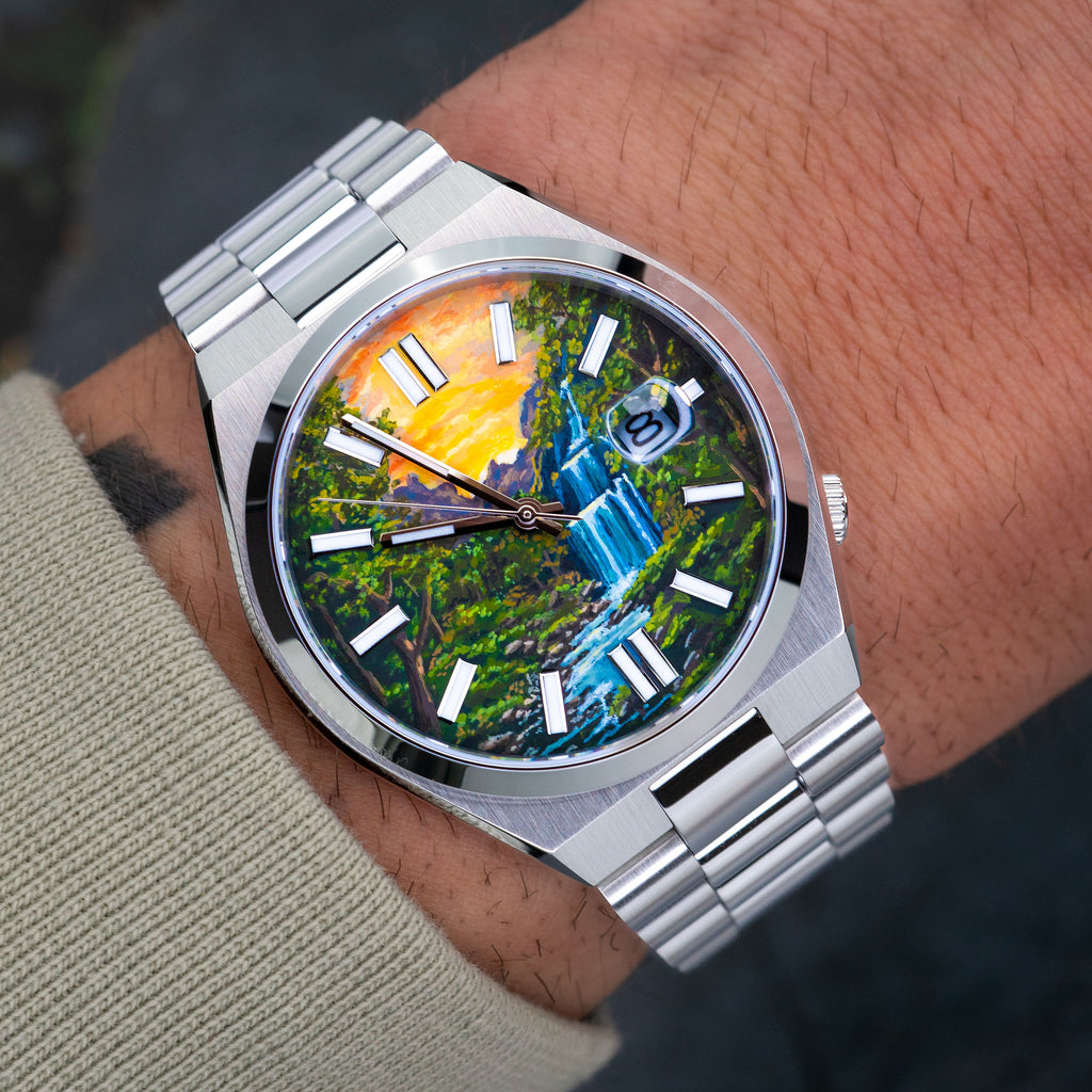 Waterfall Concept watch with hand-painted dial art realized on a Citizen Tsuyosa Automatic