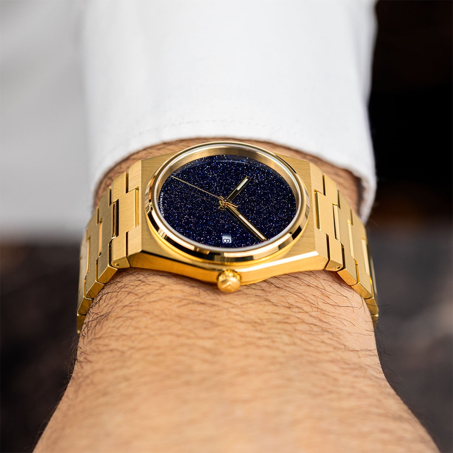 Aventurine Gold Concept – Custom natural aventurine stone dial on gold-tone stainless steel watch, bespoke timepiece by IFL Watches