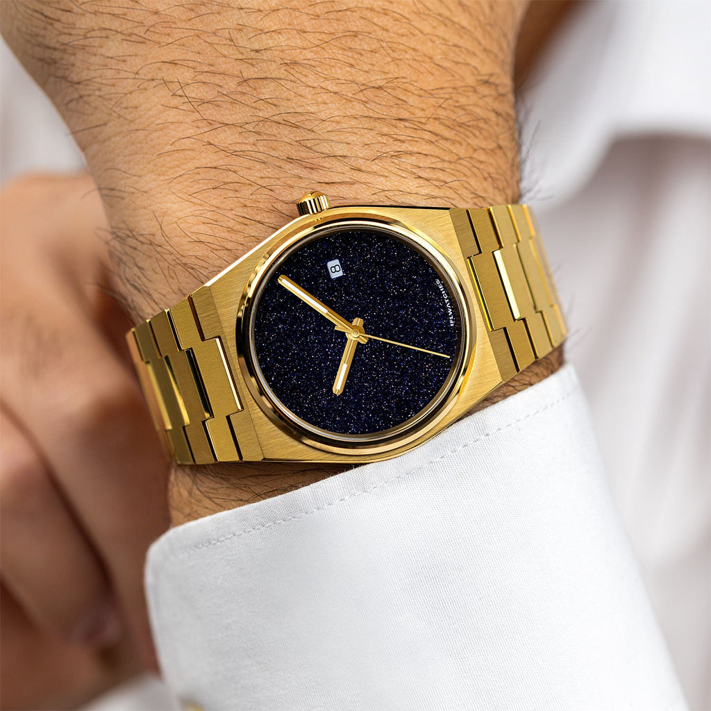 Aventurine Gold Concept – Custom natural aventurine stone dial on gold-tone stainless steel watch, bespoke timepiece by IFL Watches