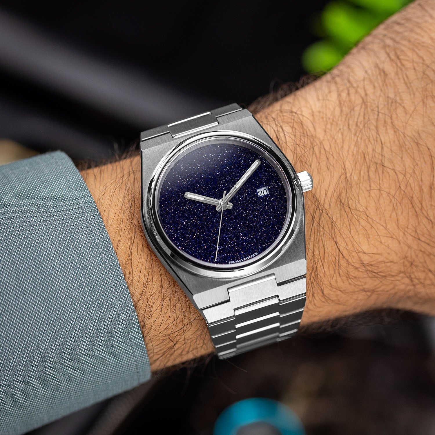 Aventurine Steel Concept – Custom natural aventurine stone dial on stainless steel watch, bespoke timepiece by IFL Watches