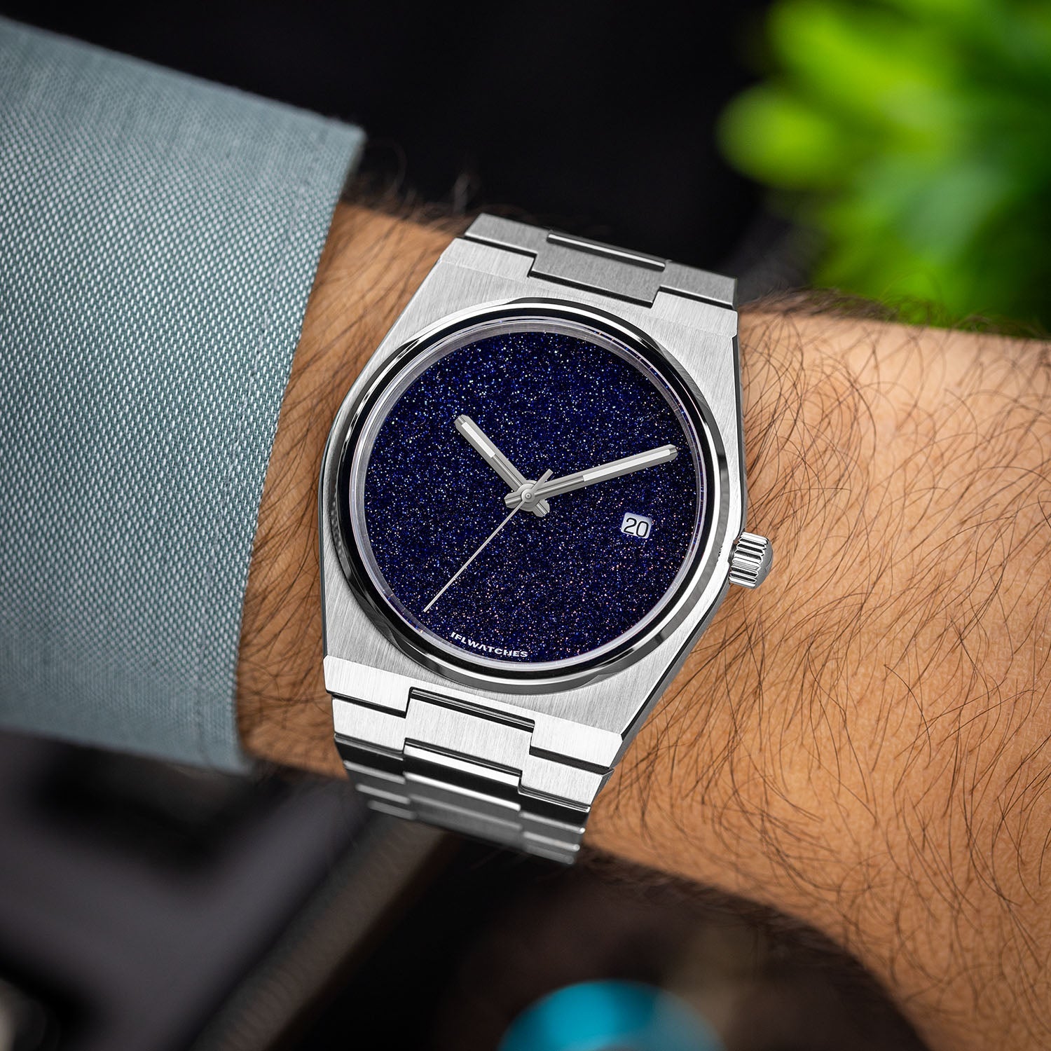 Aventurine Steel Concept – Custom natural aventurine stone dial on stainless steel watch, bespoke timepiece by IFL Watches