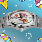 PRX Dialicious Concept – hand-painted custom Tissot PRX 35mm watch with candy-themed artwork, limited edition by IFL Watches.