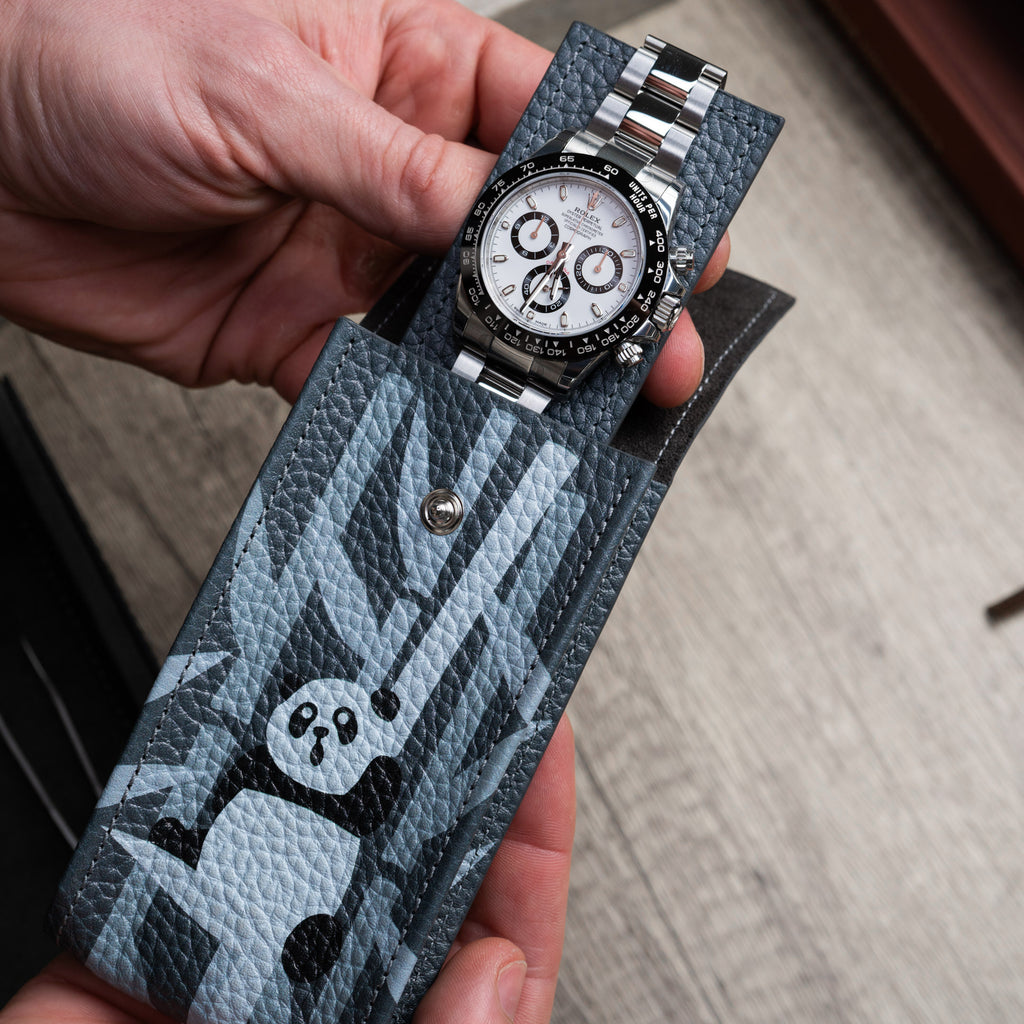 Charcoal Panda Leather Watch Pouch