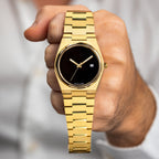 Onyx Gold Concept – Custom natural black onyx stone dial on gold-tone stainless steel watch, custom timepiece by IFL Watches