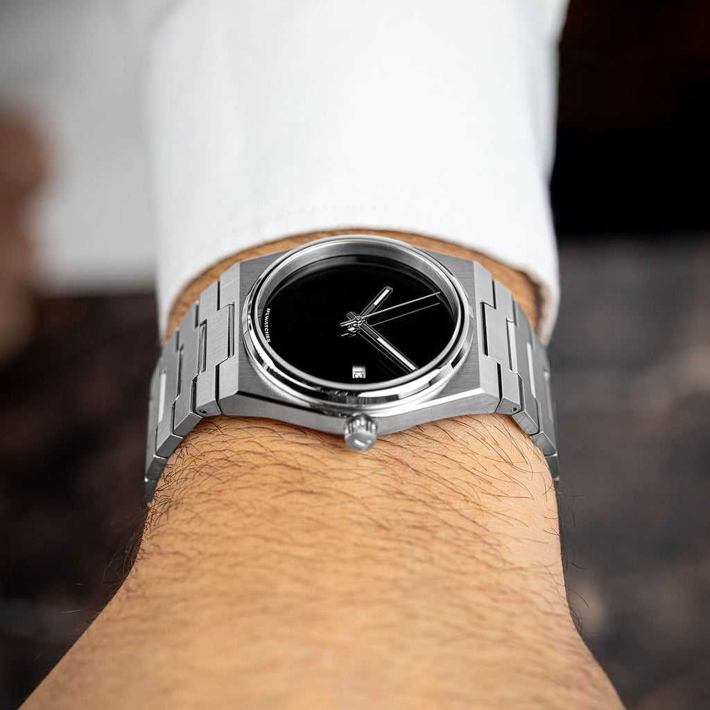 Onyx Steel Concept – Custom natural black onyx stone dial on stainless steel watch, bespoke timepiece by IFL Watches