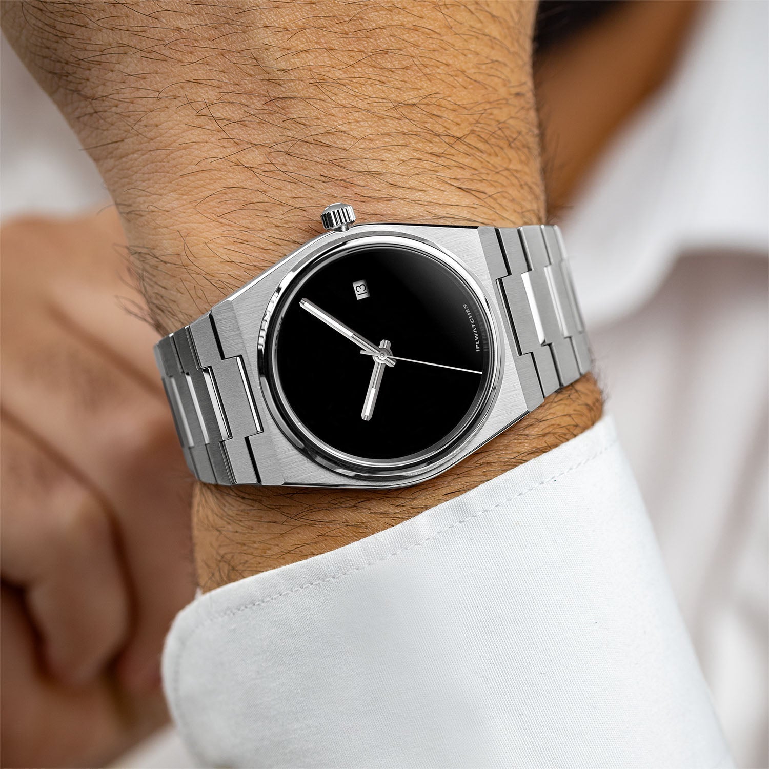 Onyx Steel Concept – Custom natural black onyx stone dial on stainless steel watch, bespoke timepiece by IFL Watches