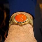 Red Agate Gold Concept – Custom natural red agate stone dial on gold-tone stainless steel watch, bespoke timepiece by IFL Watches