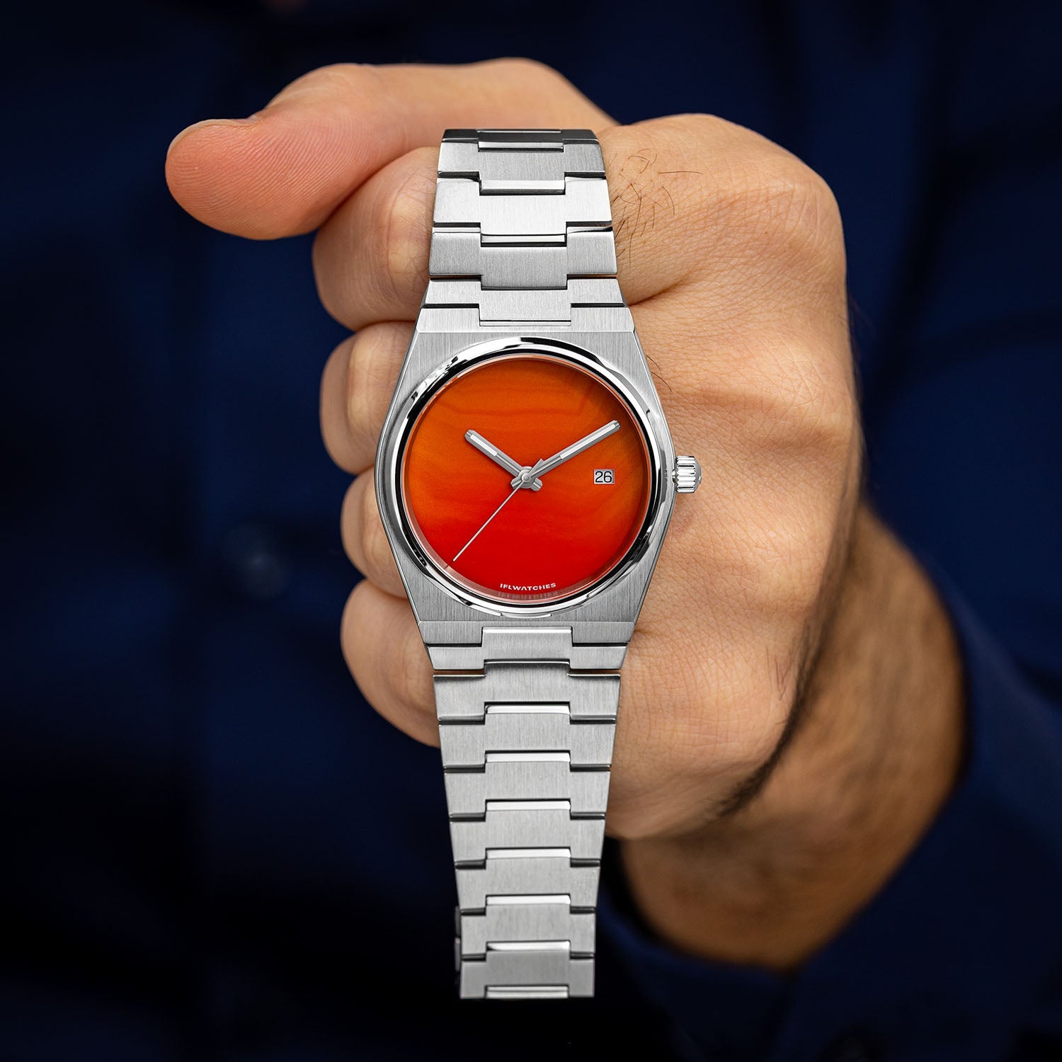 Red Agate Steel Concept – Custom natural red agate stone dial on stainless steel watch, bespoke timepiece by IFL Watches