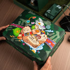 The Coollector Box — held in hand to show the scale of the hand-painted Saffiano leather watch case, bespoke accessory by IFL Watches.